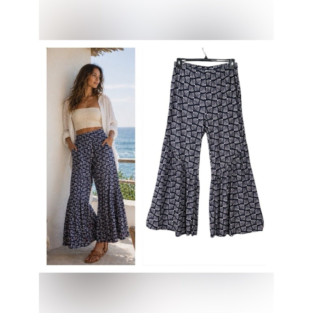 Womens Wide Leg Flare Pants Size 14 16 Bohemian Beachy Coastal Euro Summer